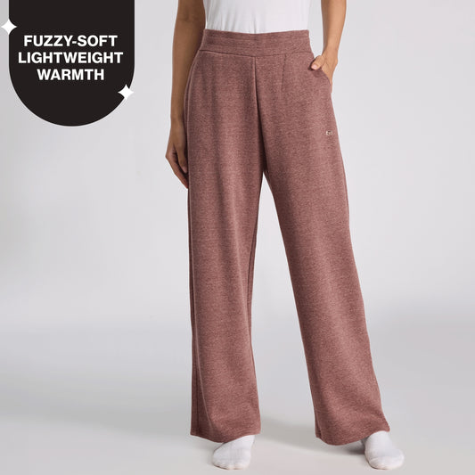 Nykd By Nykaa Fuzzy-soft Wide Leg Warm Rib Textured Pants With Pockets & Adjustable Waistband Nys977 Brown
