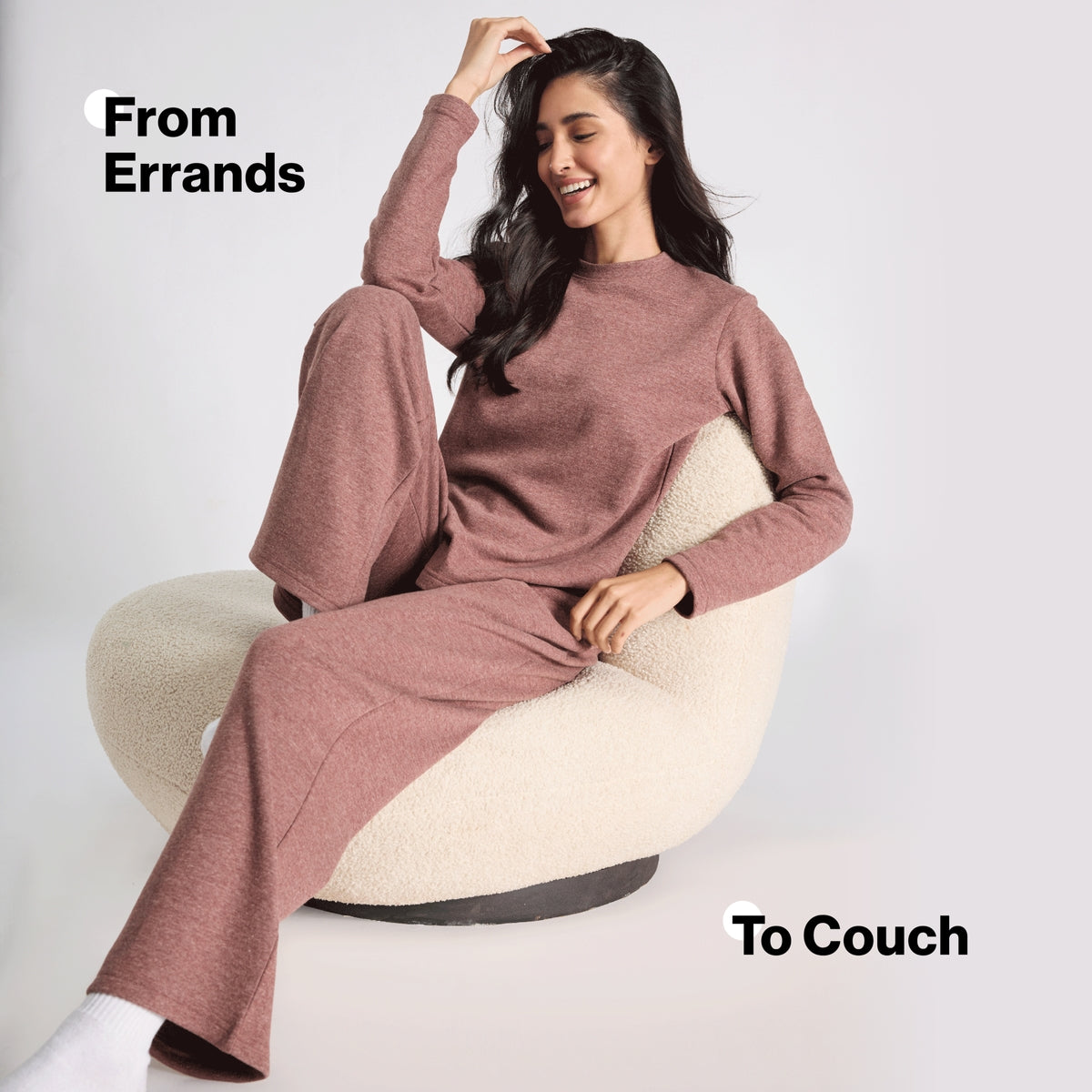 Nykd By Nykaa Fuzzy-soft Wide Leg Warm Rib Textured Pants With Pockets & Adjustable Waistband Nys977 Brown