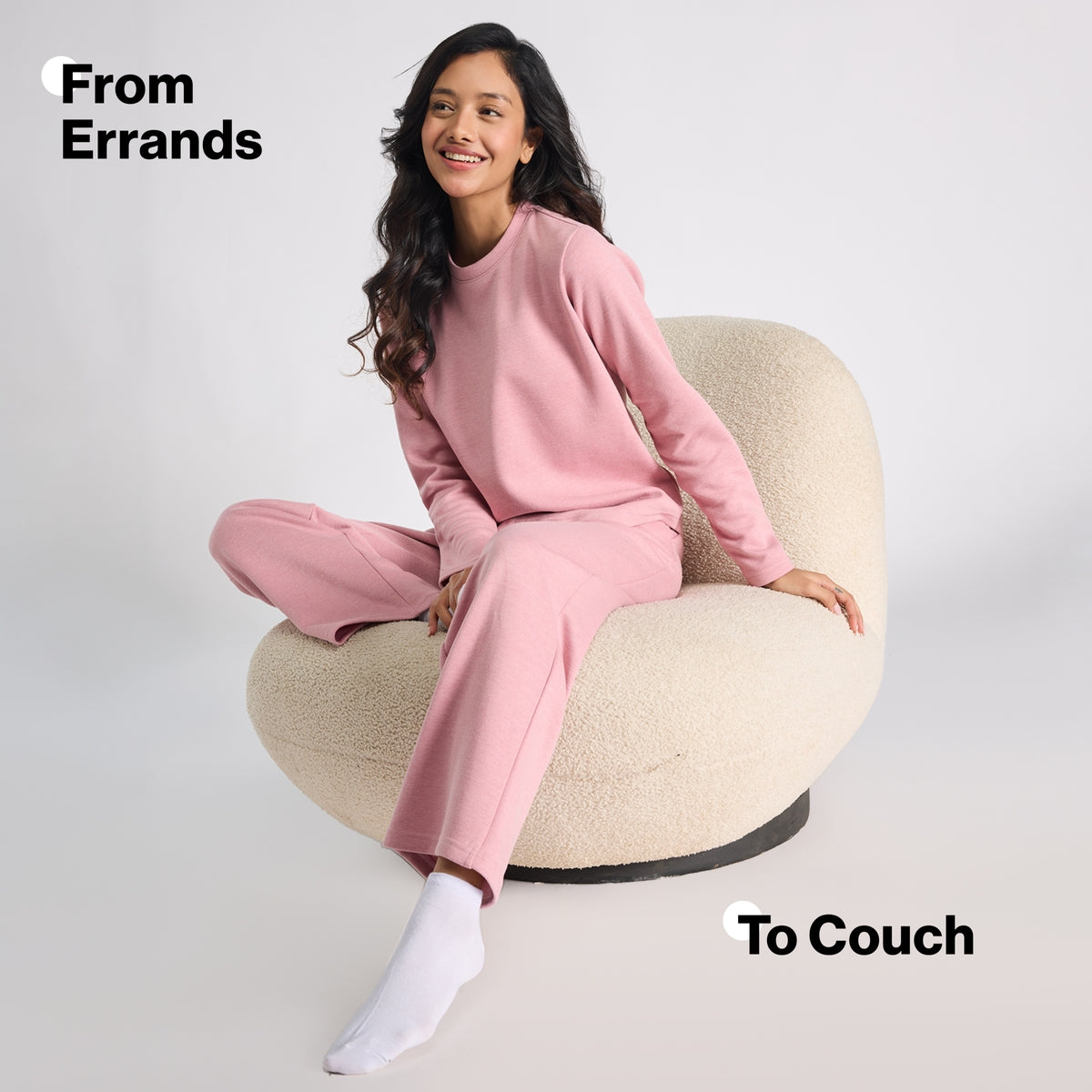 Nykd By Nykaa Fuzzy-soft Wide Leg Warm Rib Textured Pants With Pockets & Adjustable Waistband Nys977 Pink