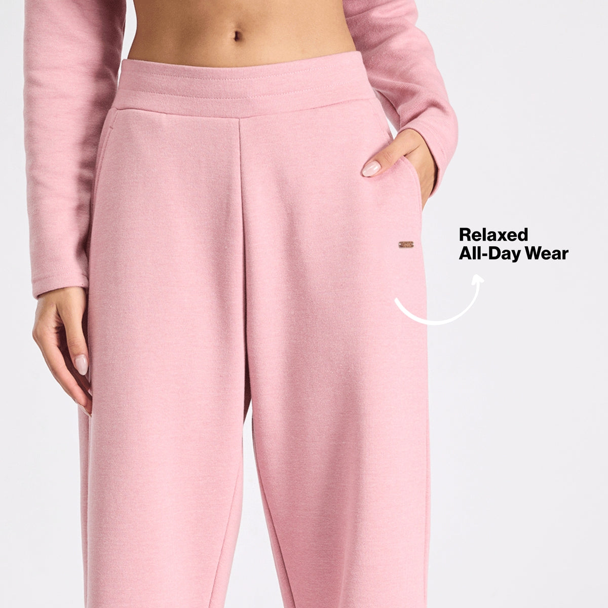 Nykd By Nykaa Fuzzy-soft Wide Leg Warm Rib Textured Pants With Pockets & Adjustable Waistband Nys977 Pink