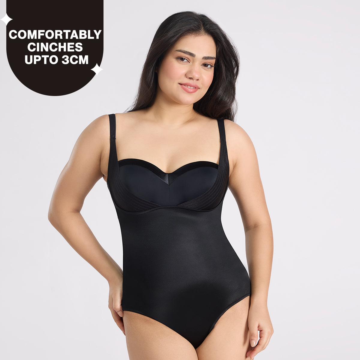 Infinity Edge Sculpting Bodysuit Shapewear with Tummy Control & Bust Lift NYSH38 - Black