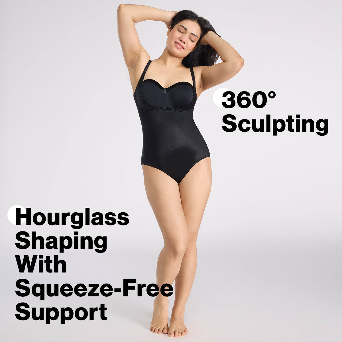 Infinity Edge Sculpting Bodysuit Shapewear with Tummy Control & Bust Lift NYSH38 - Black