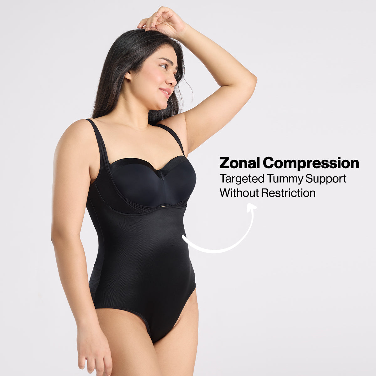 Infinity Edge Sculpting Bodysuit Shapewear with Tummy Control & Bust Lift NYSH38 - Black