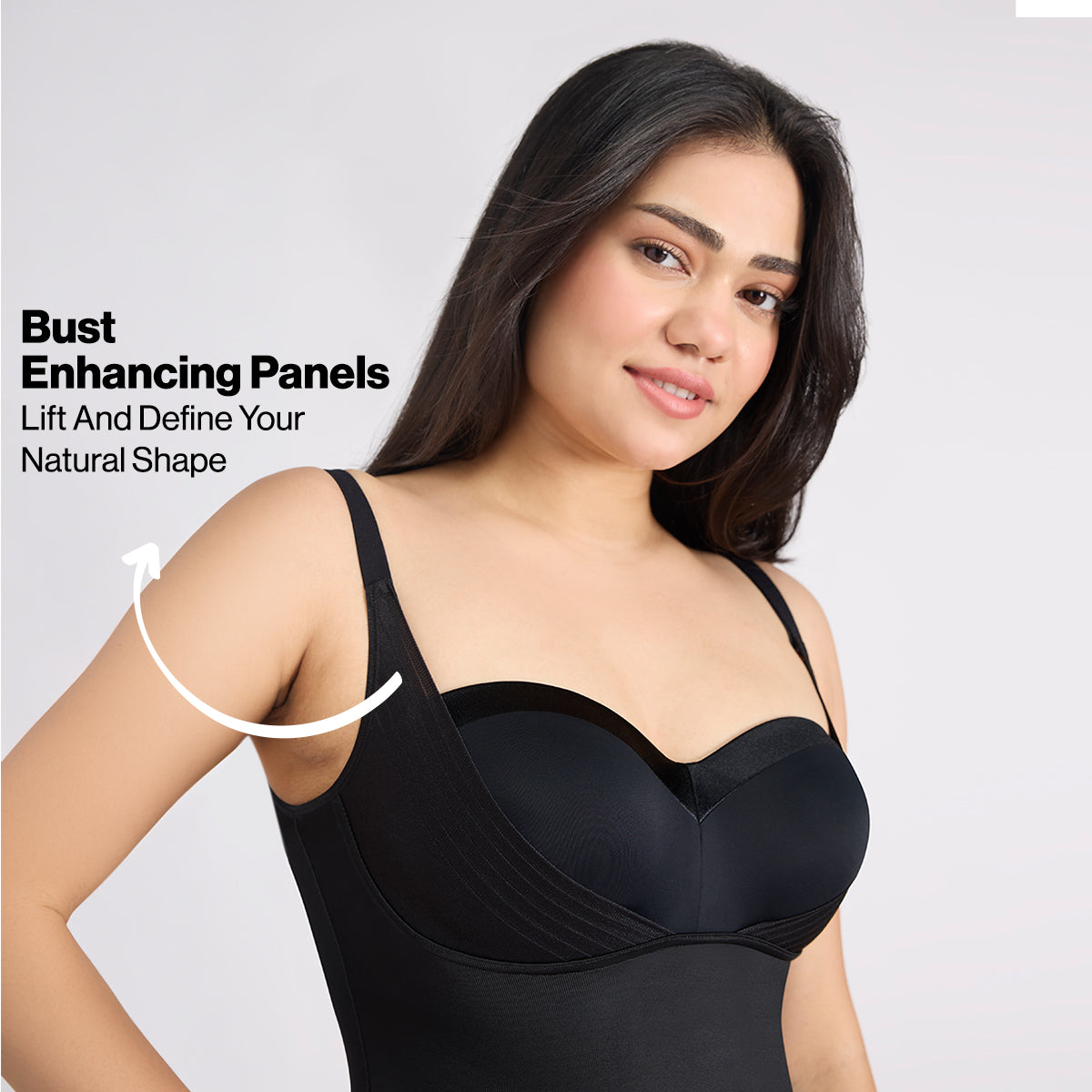 Infinity Edge Sculpting Bodysuit Shapewear with Tummy Control & Bust Lift NYSH38 - Black
