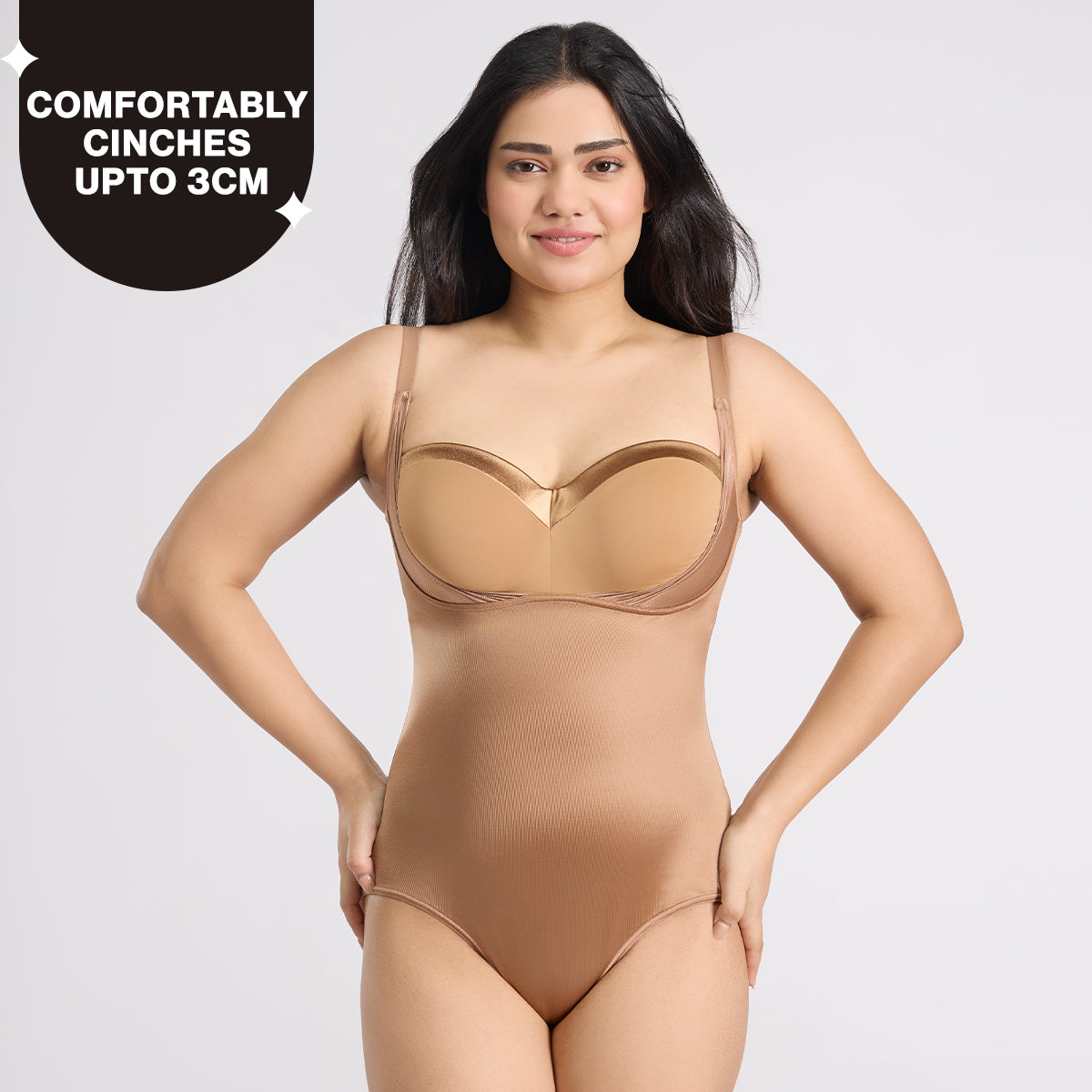 Infinity Edge Sculpting Bodysuit Shapewear with Tummy Control & Bust Lift NYSH38 - Tan