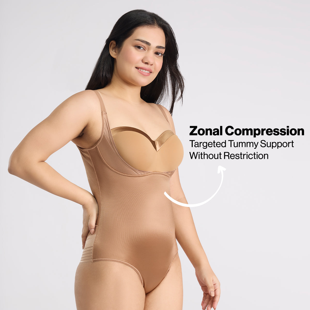 Infinity Edge Sculpting Bodysuit Shapewear with Tummy Control & Bust Lift NYSH38 - Tan