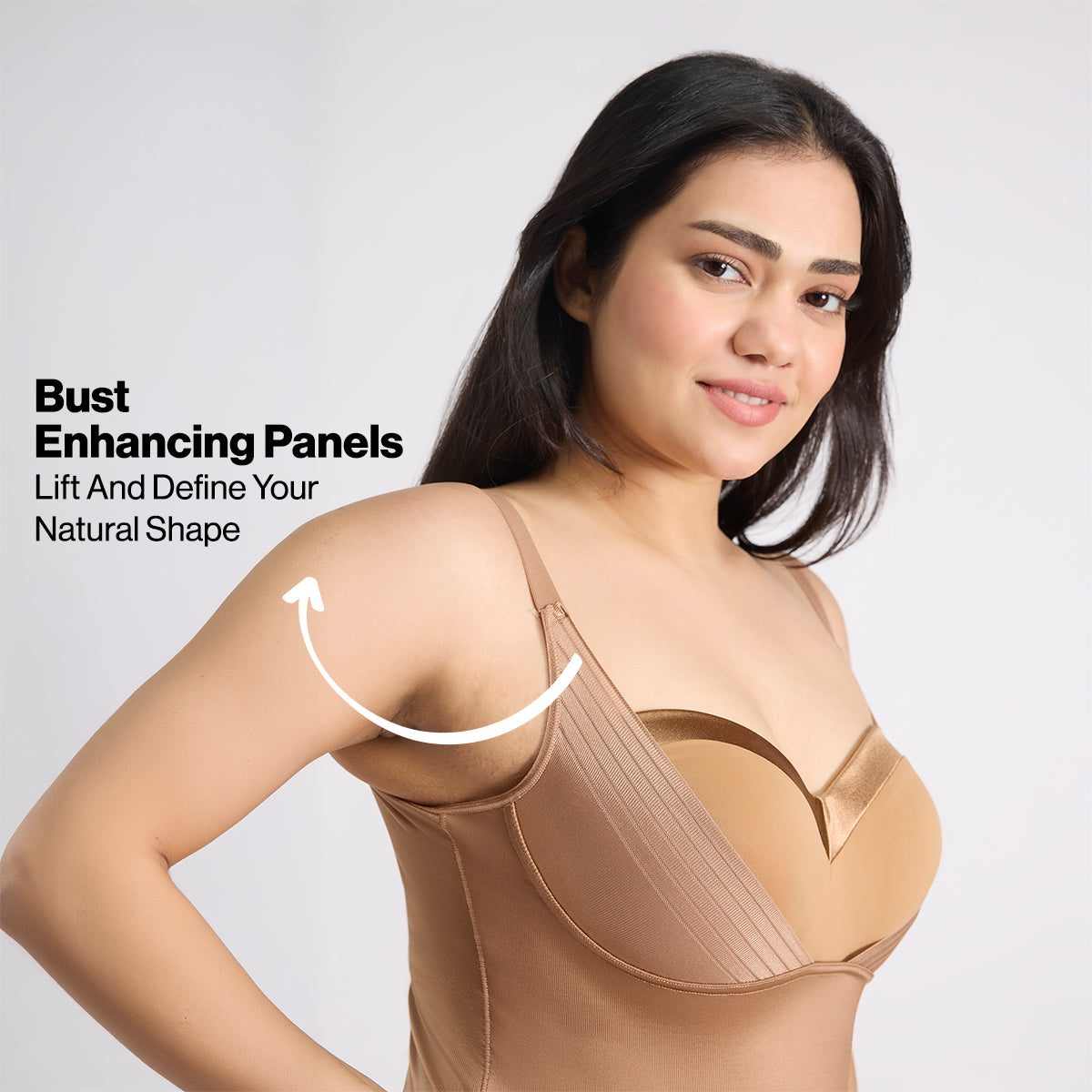 Infinity Edge Sculpting Bodysuit Shapewear with Tummy Control & Bust Lift NYSH38 - Tan