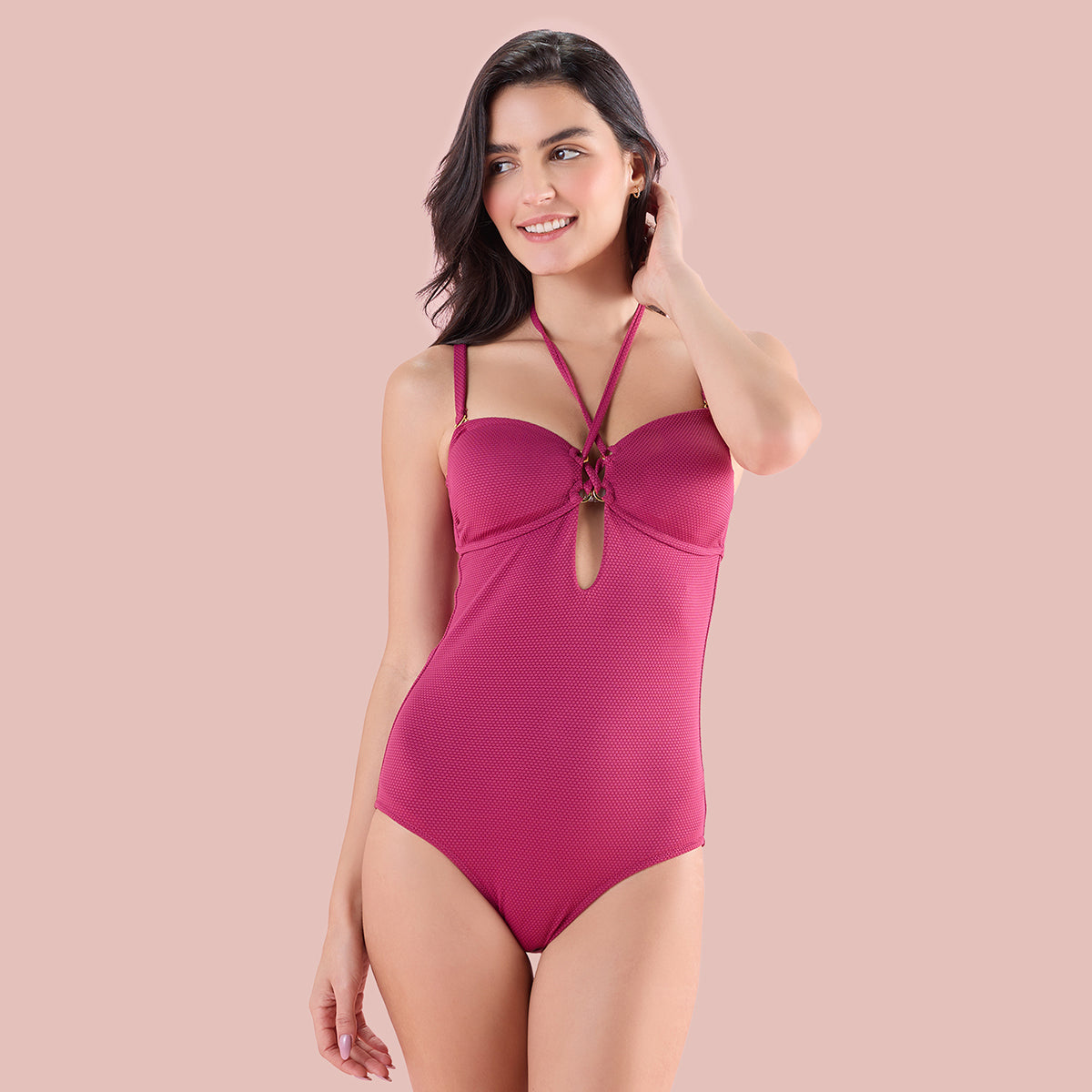 Nykd by Nykaa Chic Tie-Up Detail Swimsuit with stylish cut-out NYSW14 Wine