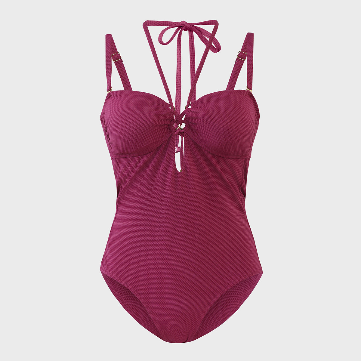 Chic Tie-Up Detail Swimsuit with stylish cut-out NYSW14 Wine