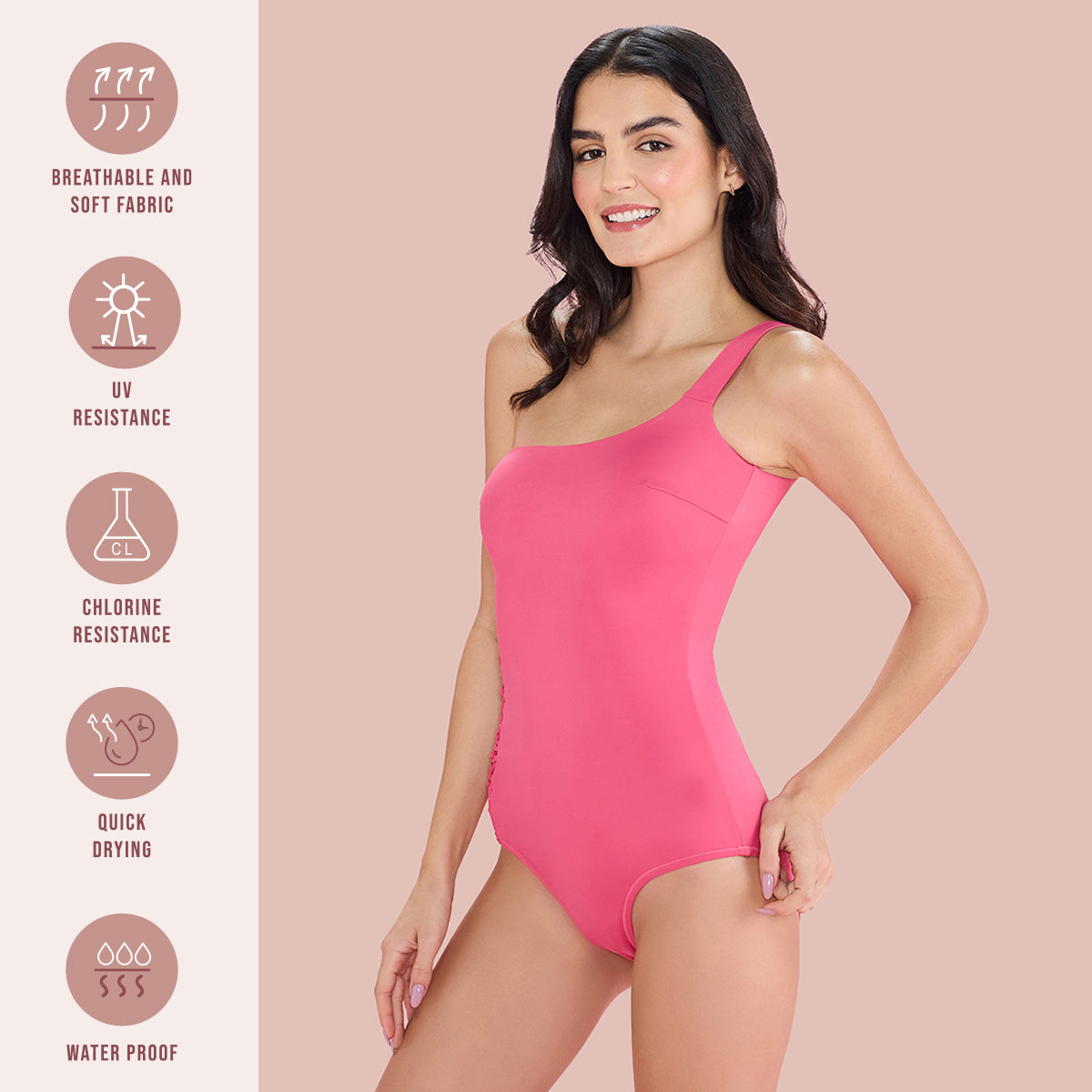 Nykd by Nykaa Chic One-Shoulder Swimwear NYSW15 Pink