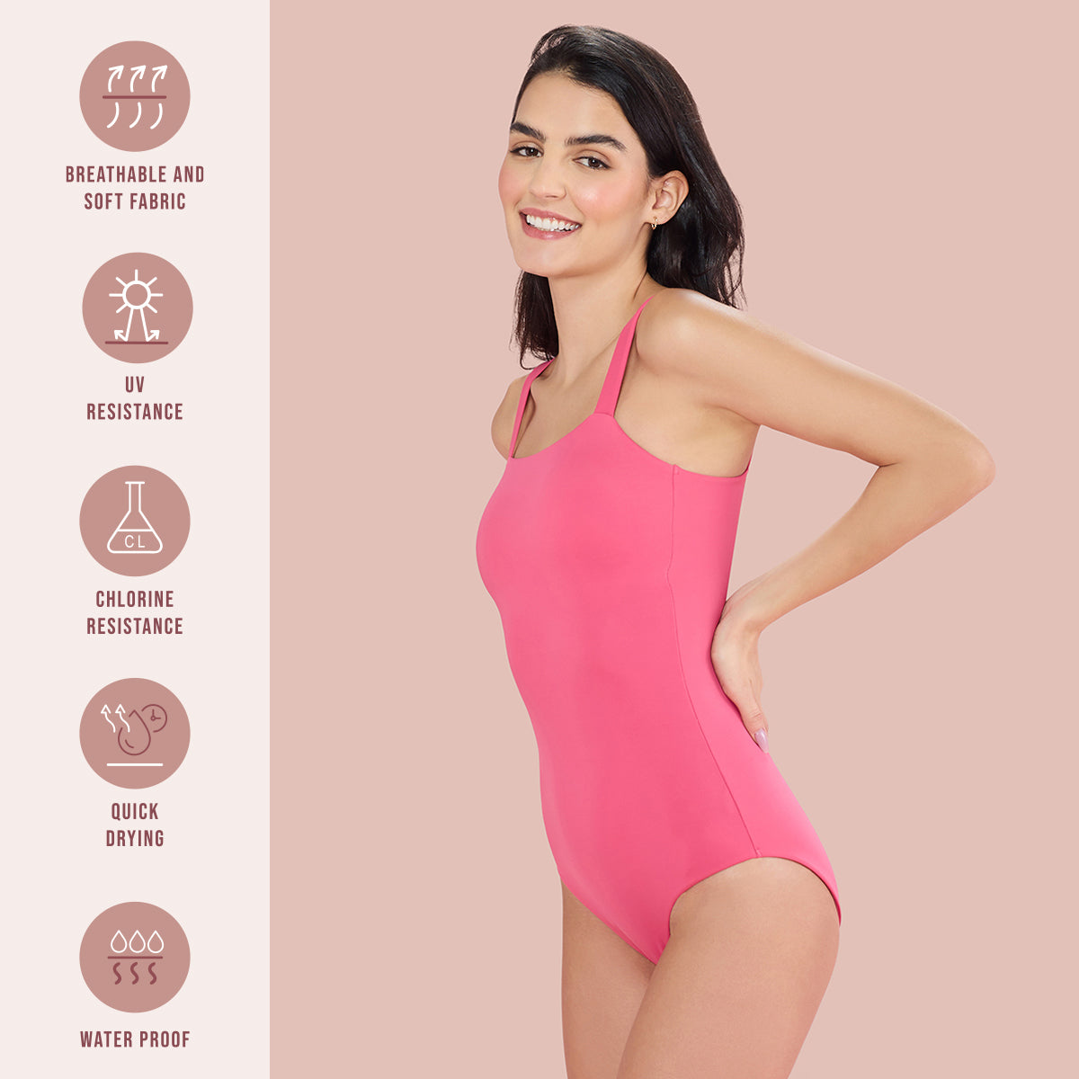 Nykd by Nykaa Chic Square Neck Swimwear NYSW19 Pink