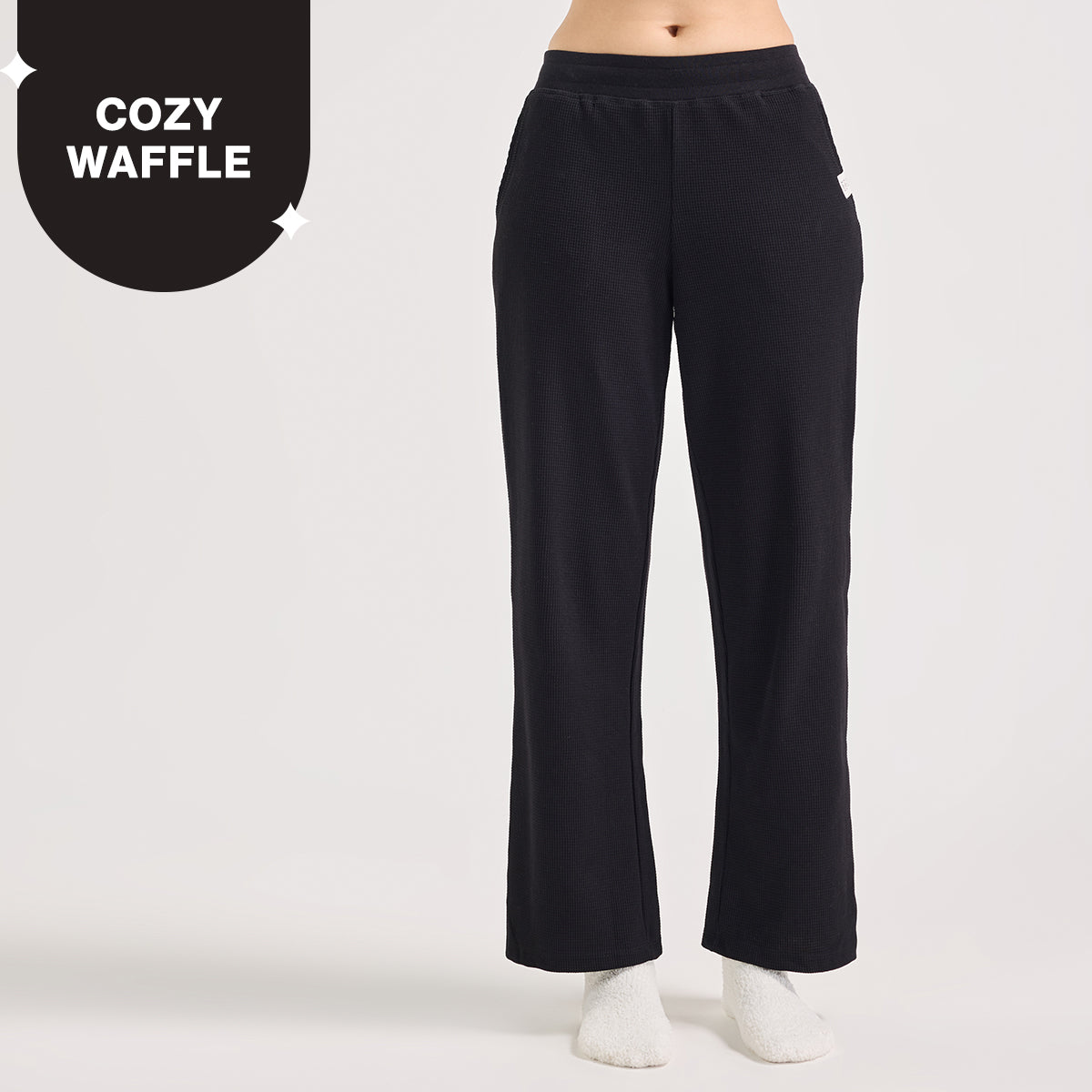 Waffle Lounge Pajamas in Flattering Fit-NYS501-Jet Black