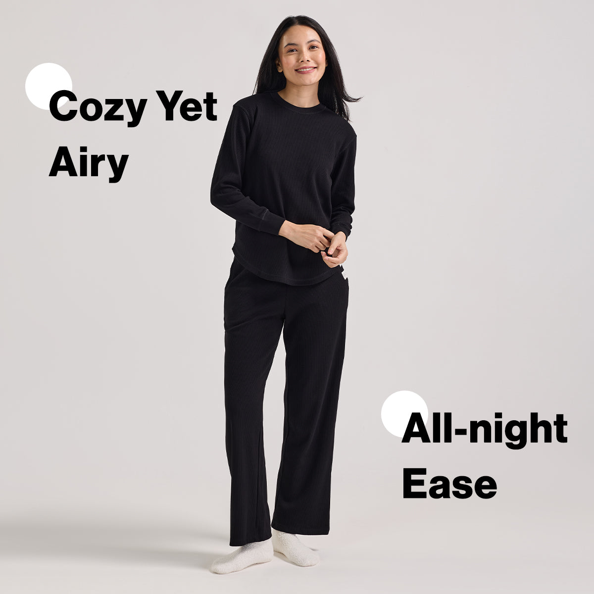 Waffle Lounge Pajamas in Flattering Fit-NYS501-Jet Black
