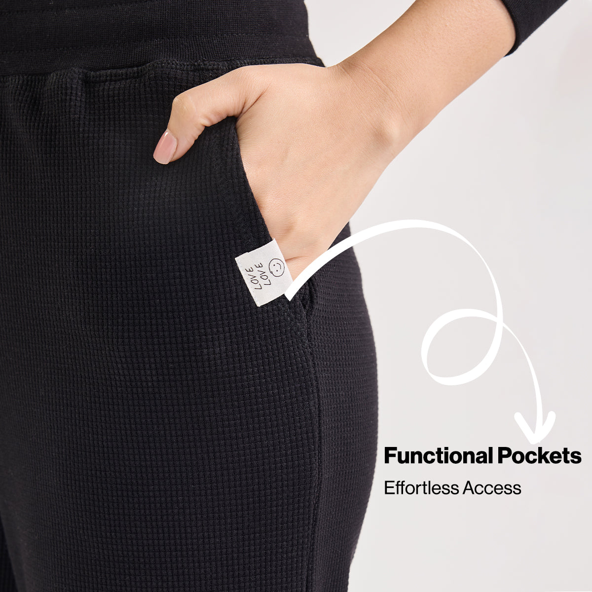 Waffle Lounge Pajamas in Flattering Fit-NYS501-Jet Black