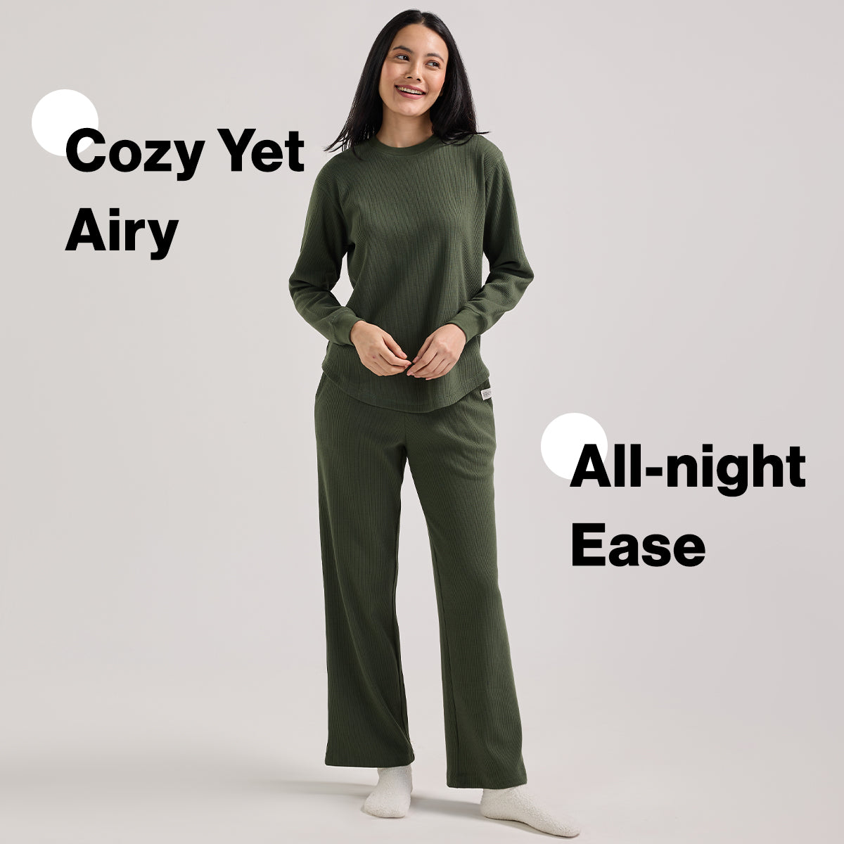 Nykd By Nykaa Women’S Waffle Ease Lounge Pyjamas-Relaxed Fit Nightwear NYS501-Olive