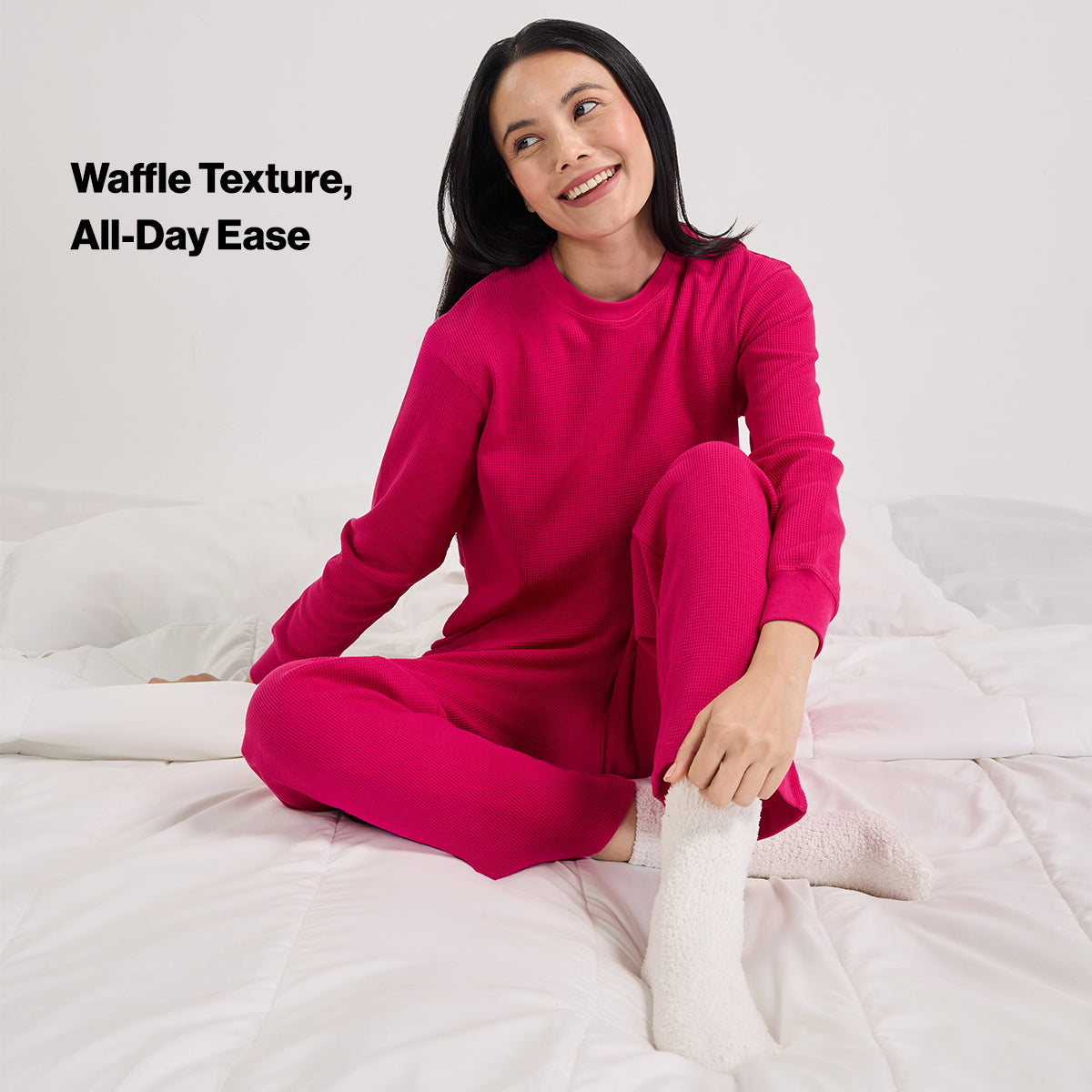Waffle Lounge Pajamas in Flattering Fit-NYS501-Pink