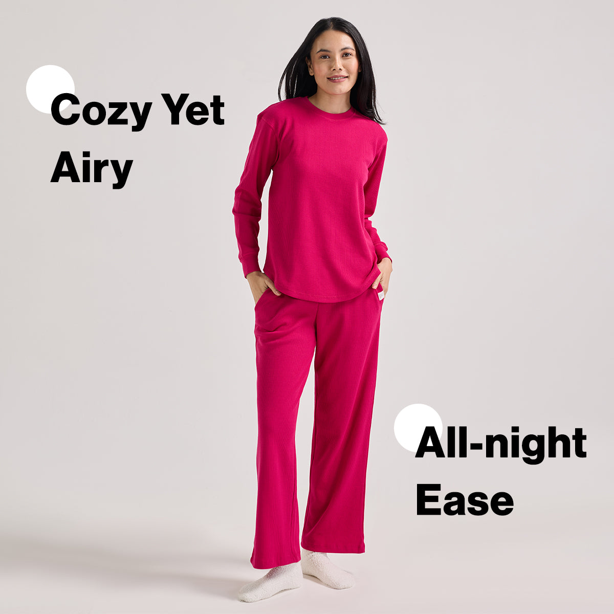 Waffle Lounge Tee with Flattering Hem & Full Sleeves-NYS803-Pink