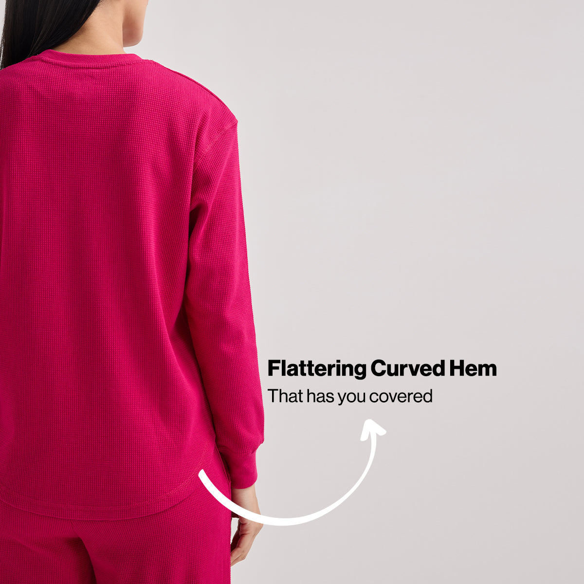 Waffle Lounge Tee with Flattering Hem & Full Sleeves-NYS803-Pink