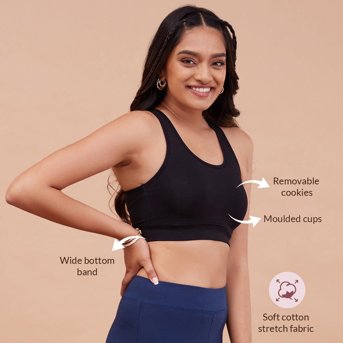 Nykd All day Essential Cotton Sports Bra-NYK059 Anthracite – Nykd by Nykaa