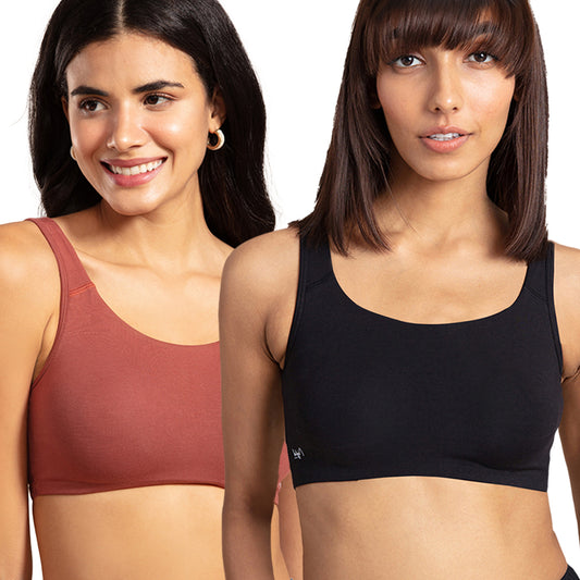 Pack of 2 Soft cup easy-peasy slip-on bra with Full coverage - NYB113 Mahogany & Black