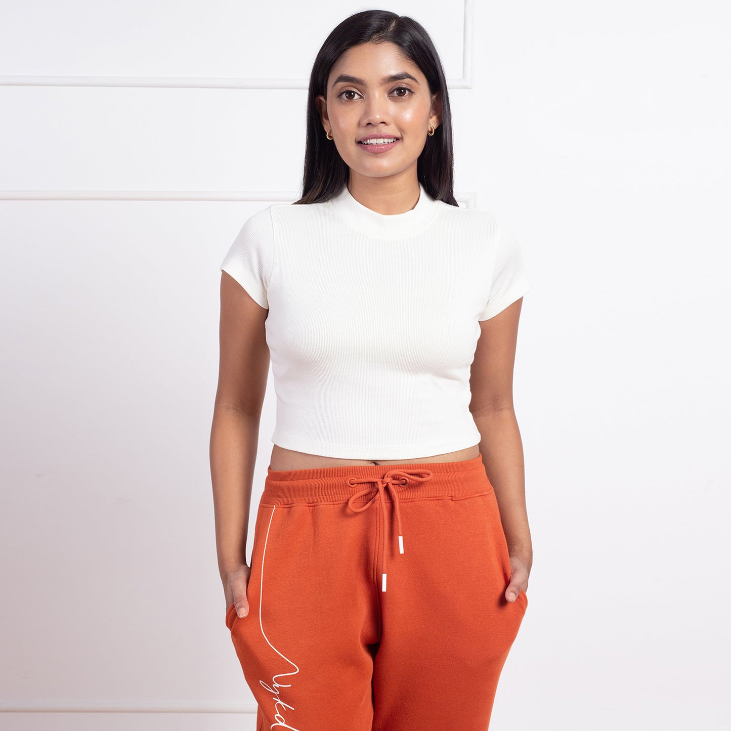 Nykd All Day Solid Ribbed Crop Top- NYOE07 Cannoli Cream