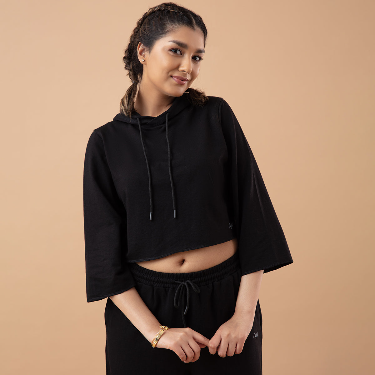 Nykd All Day Preppy short sleeve Cropped Hoodie-NYAT200 Anthracite