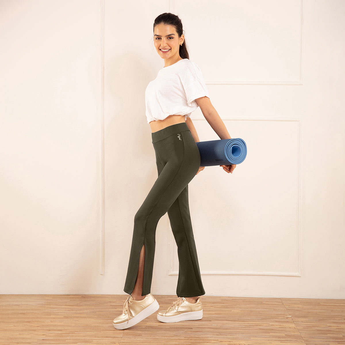 Nykd All Day High Waisted Flared Pants- NYAT234 Beetle Green