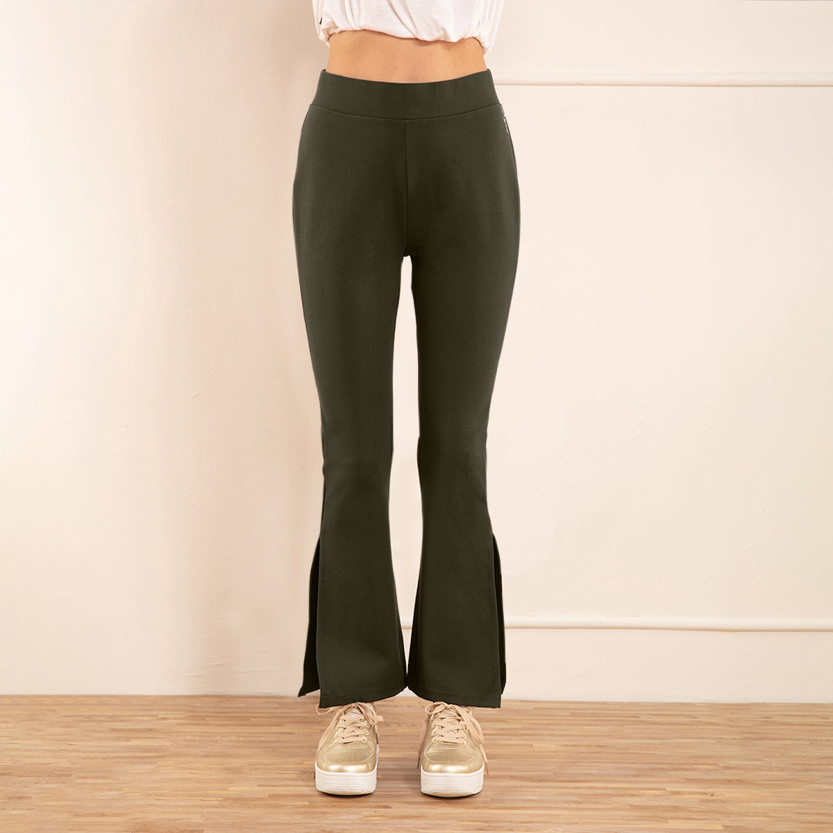 Nykd All Day High Waisted Flared Pants- NYAT234 Beetle Green