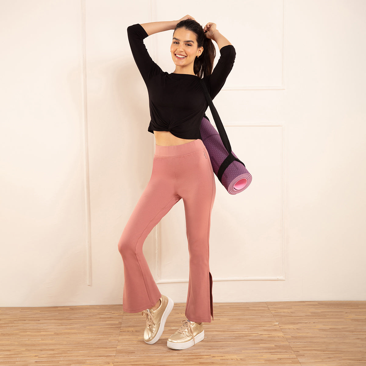 Nykd All Day High Waisted Flared Pants- NYAT234 Dusty Rose