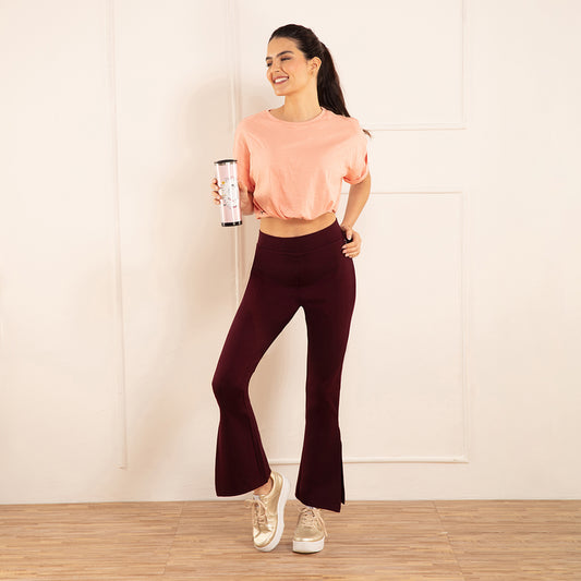 Nykd All Day High Waisted Flared Pants- NYAT234 Zinfandel