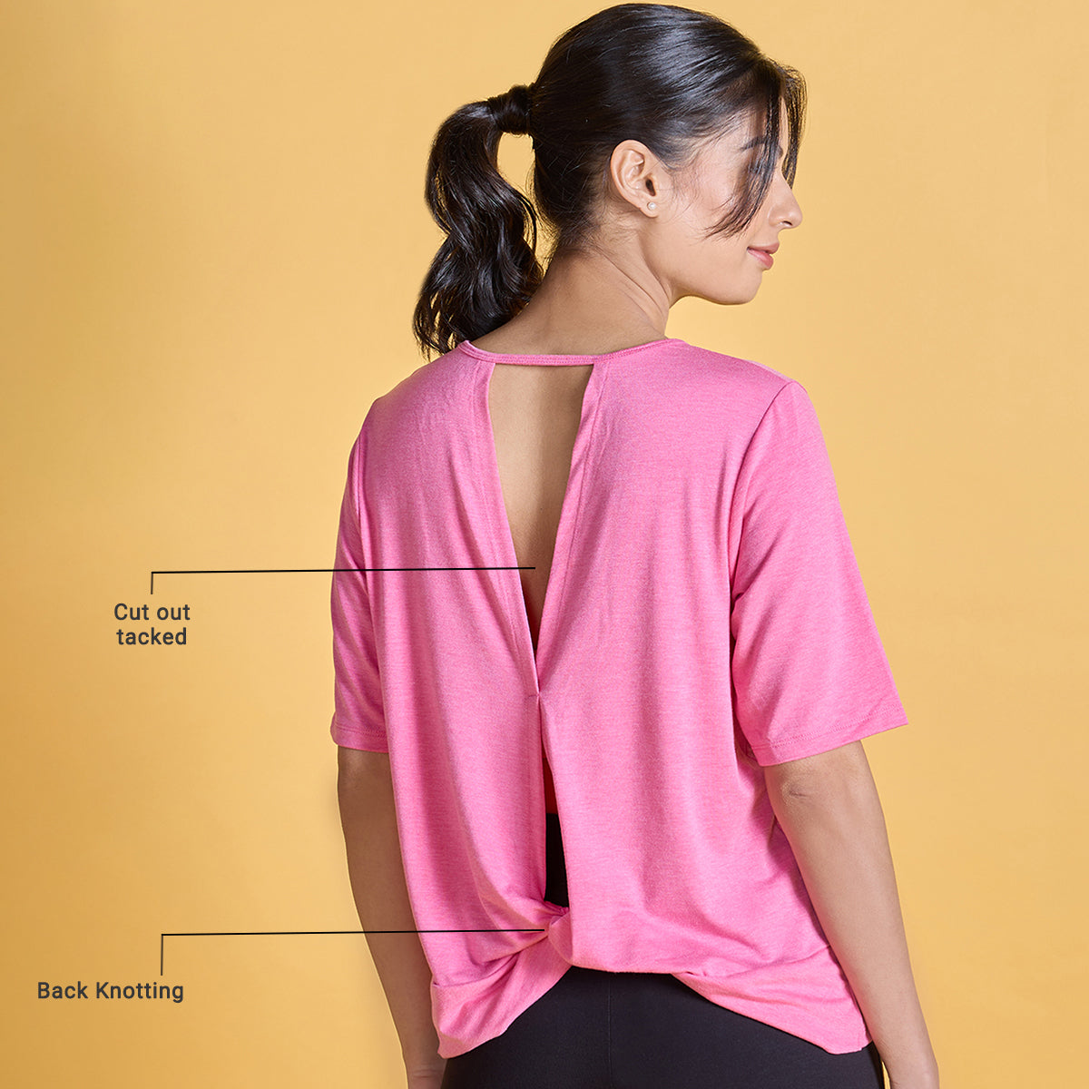 Nykd All Day Textured Cutout Back Knot Overlay - NYAT267-Pink melange