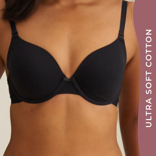 Breathe Cotton Padded wired T-shirt bra 3/4th coverage - Black NYB001