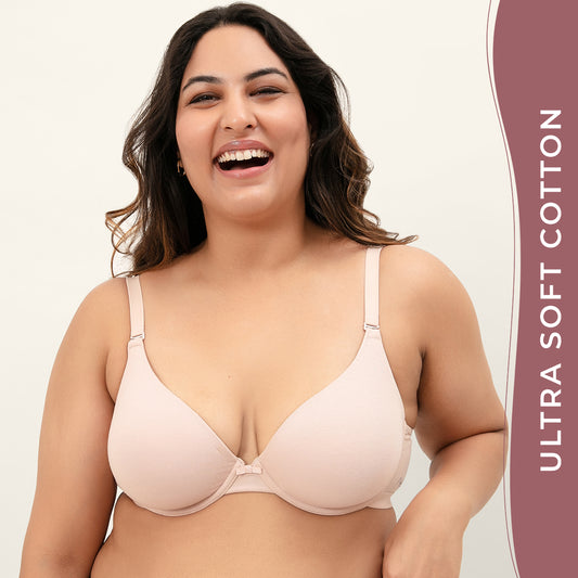 Breathe Cotton Padded wired T-shirt bra 3/4th coverage -Nude NYB001