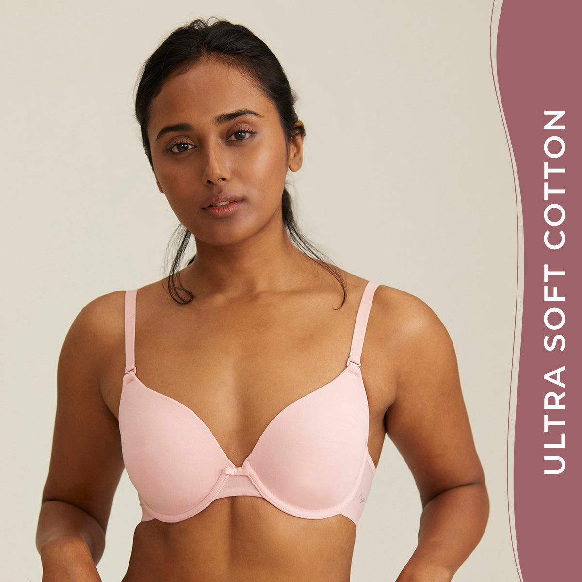 Breathe Cotton Padded wired T-shirt bra 3/4th coverage - Pink NYB001