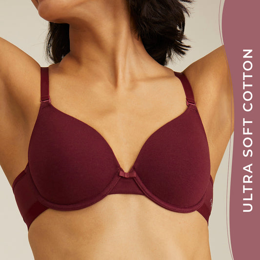 Breathe Cotton Padded wired T-shirt bra 3/4th coverage - Maroon NYB001