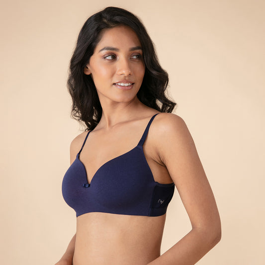 Breathe Cotton Padded wireless T-shirt bra 3/4th coverage - Navy  Blue NYB002