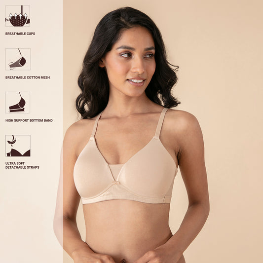 NYKD Encircled with Love Everyday Cotton Bra for Women Non Padded,  Wirefree, Full Coverage - Side Support Shaper - Bra, NYB169, Blush, 40B, 1N