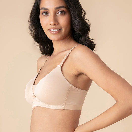 Breathe Cotton Padded wireless Triangle T-shirt bra 3/4th coverage-NYB003-Beige