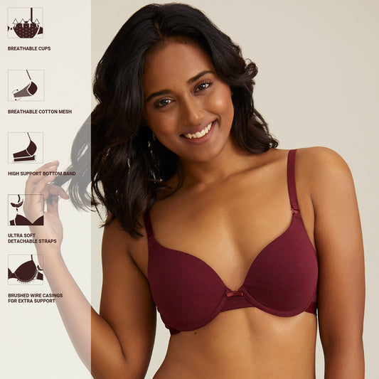 Nykd by Nykaa Breathe Cotton Padded Wireless Triangle T-Shirt Bra 3/4th  Coverage - Nude NYB003 (32B) - Price History