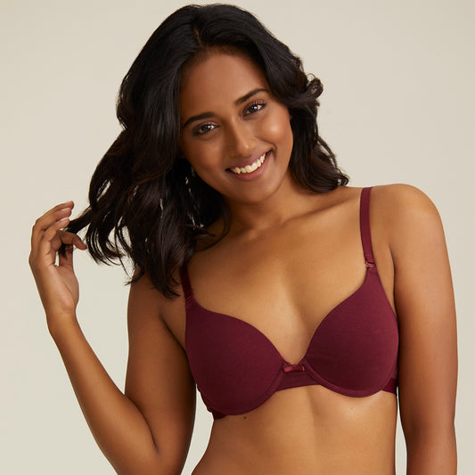 Breathe Cotton Padded wired Push up level-2 bra Demi coverage - Maroon NYB005