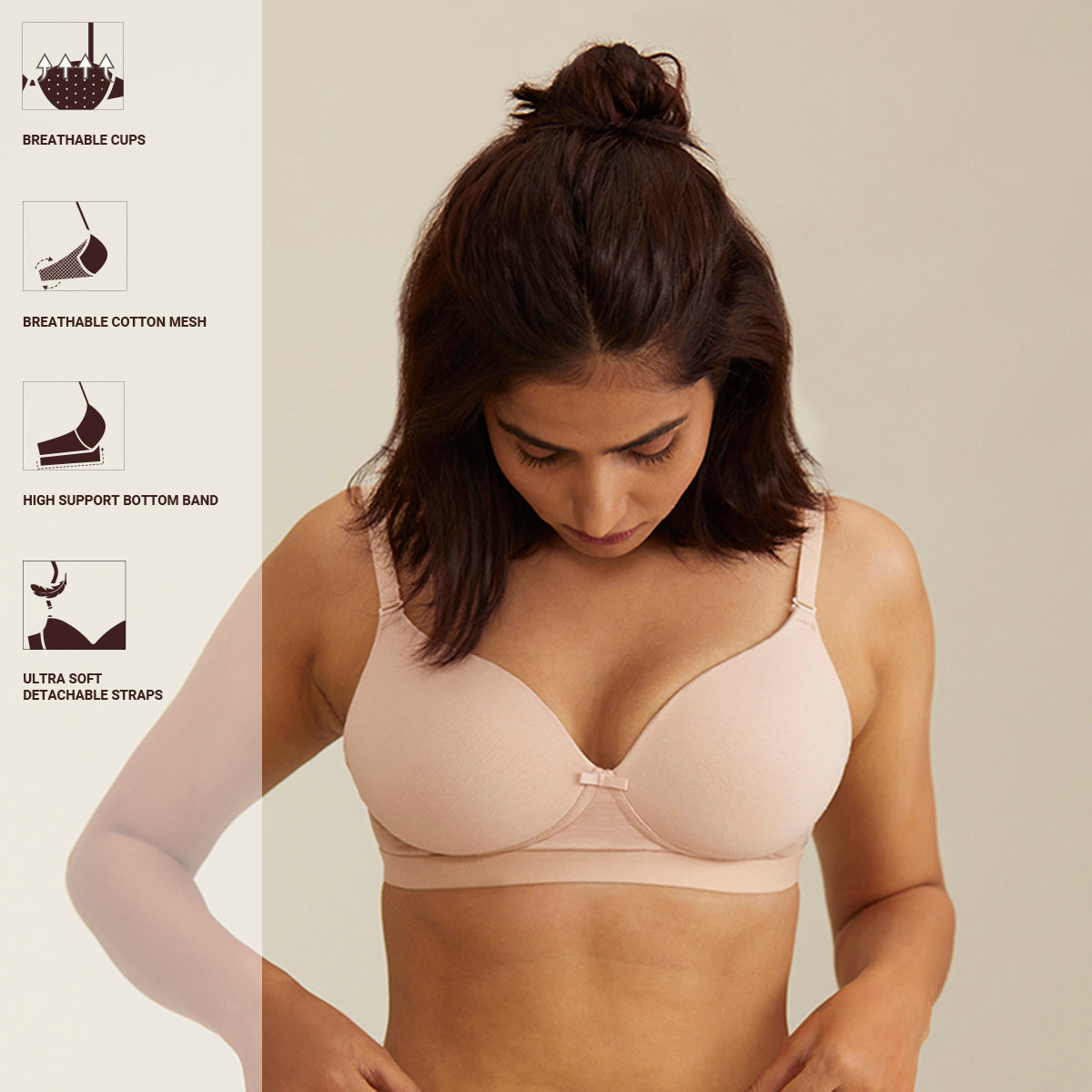 Breathe Cotton Padded wired Strapless bra Medium coverage - Nude NYB17 –  Nykd by Nykaa