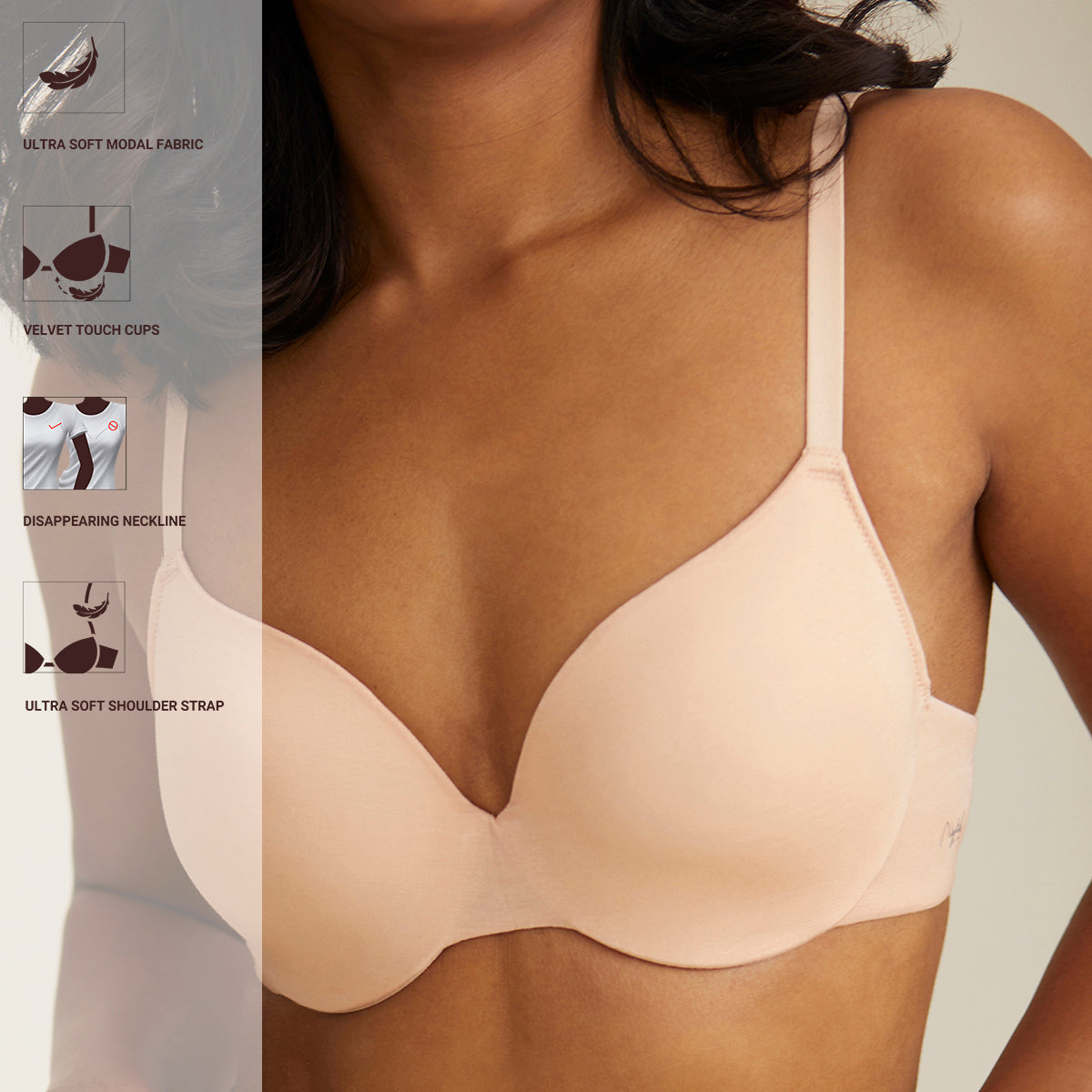 Modal Akin to Skin Padded Wired T-Shirt Bra 3/4th Coverage-Nude NYB012