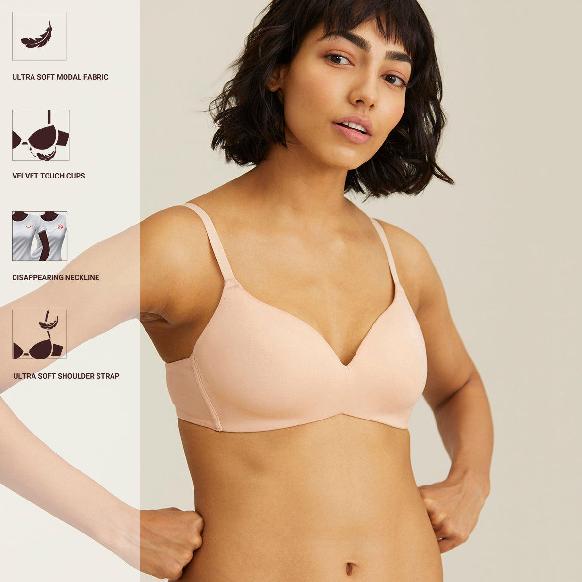 Modal Akin to Skin Padded Wireless T-Shirt Bra 3/4th Coverage - Nude N –  Nykd by Nykaa