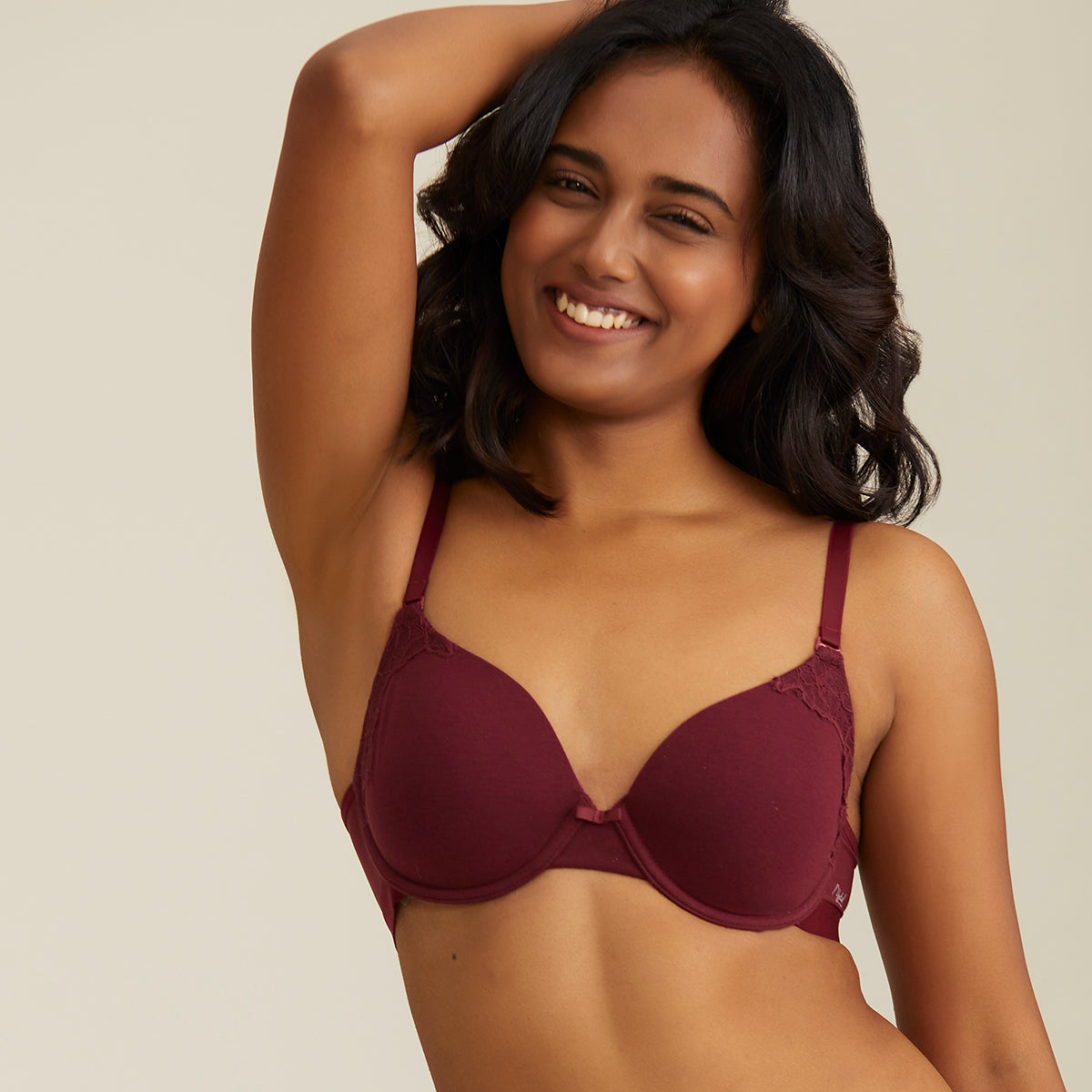 Breathe Lace Padded wired T-shirt bra 3/4th coverage - Maroon NYB020