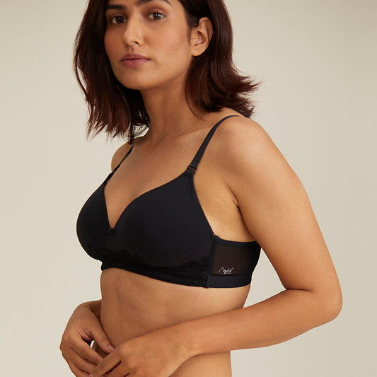 Breathe Lace Padded wireless T-shirt bra 3/4th coverage - Black NYB022