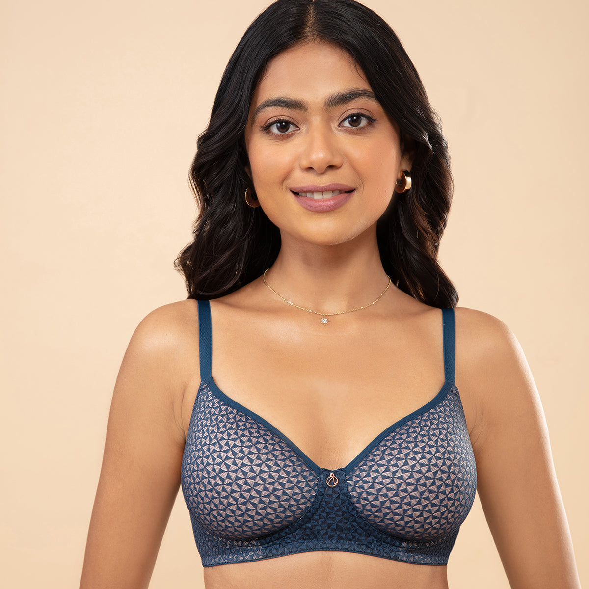 Textured Lace Padded Wirefree Bra - Blue NYB076