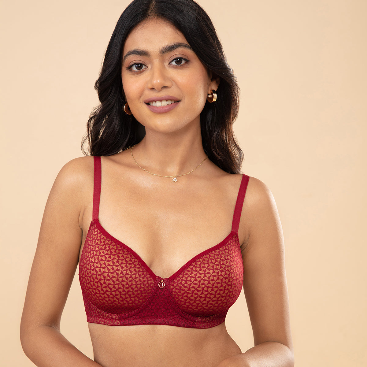 Textured Lace Padded Wirefree Bra - Red NYB076