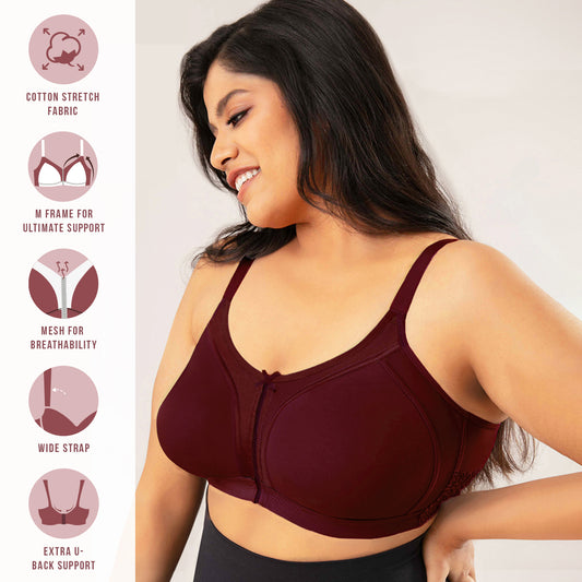 NYKD by Nykaa Womens Full Support M-Frame Heavy Bust Everyday Cotton Bra, Non-Padded, Wireless, Full Coverage