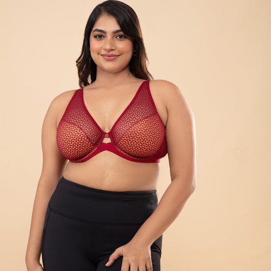 Textured Lace Non Padded Wired Bra  - Red NYB140