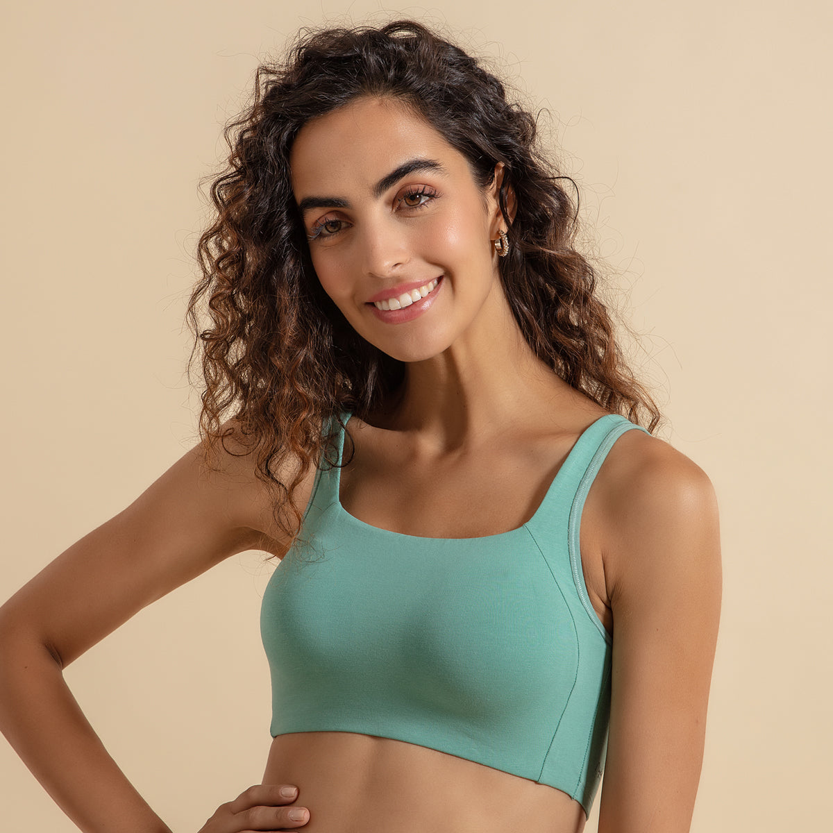 Trendy square neck slip-on bra with Full coverage - NYB158 Wasabi